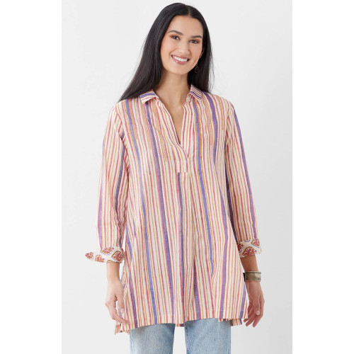 Savita Block Print Long-Sleeve Top - Stripe/Multi